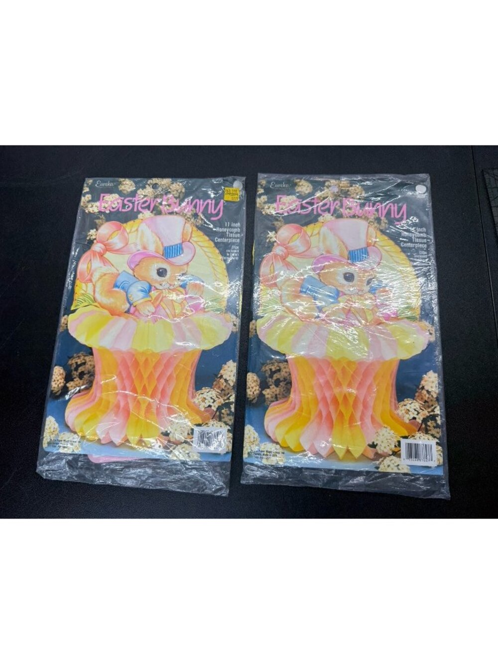 Set Of 2 Vintage Honeycomb Tissue 11" Bunny Rabbit Centerpiece Eureka Rabbit